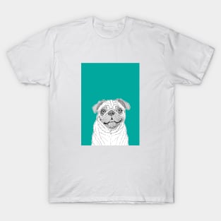 Pug Dog Portrait ( teal background ) T-Shirt